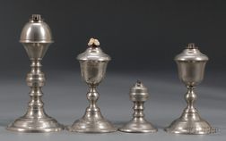 Four Pewter Whale Oil Lamps